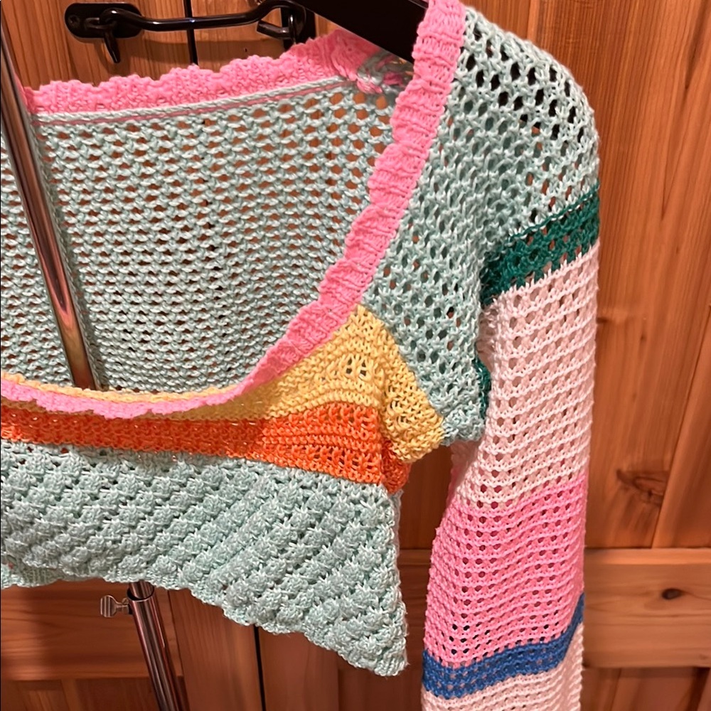 Multicolor Striped Knit Mesh Crop Top - Picture 5 of 9